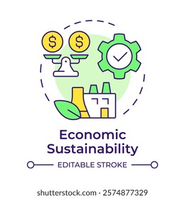 Economic sustainability multi color concept icon. Financial equality, balance. Green production. Round shape line illustration. Abstract idea. Graphic design. Easy to use in infographic