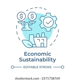 Economic sustainability soft blue concept icon. Financial equality, balance. Green production. Round shape line illustration. Abstract idea. Graphic design. Easy to use in infographic