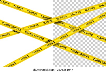 Economic Tariffs and Trade Policy. Yellow Warning Tapes Representing Government Taxation and Protectionism. Vector illustration