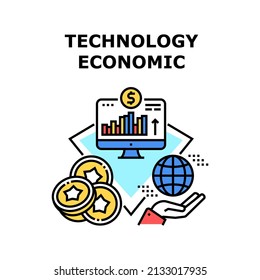 Economic Technology Vector Icon Concept. Economic Technology For Trading Cryptocurrency In Trade Market Or Playing Online Casino. Manager Researching Financial Graph Color Illustration