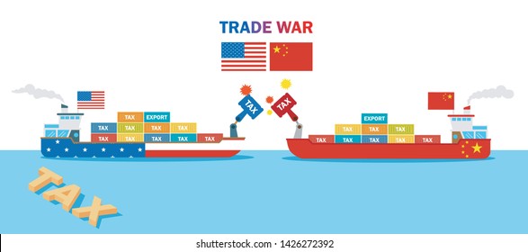 Economic trade between USA and China.Trade war vector illustration ep2