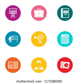 Economic training icons set. Flat set of 9 economic training vector icons for web isolated on white background