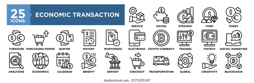 Economic Transaction icon collection set. Containing design financial, finance, money, economy, banking, economic	