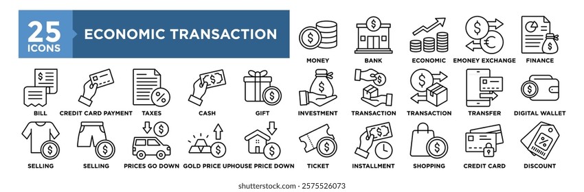 Economic Transaction icon collection set. Containing design financial, finance, money, economy, banking, economic	