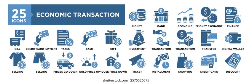 Economic Transaction icon collection set. Containing design financial, finance, money, economy, banking, economic	