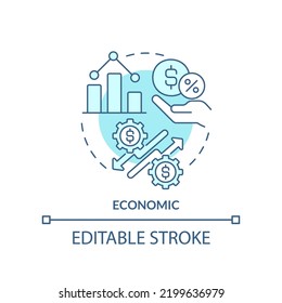 Economic turquoise concept icon. Business and commerce improvement. PESTLE tool abstract idea thin line illustration. Isolated outline drawing. Editable stroke. Arial, Myriad Pro-Bold fonts used