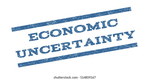 Economic Uncertainty watermark stamp. Text tag between parallel lines with grunge design style. Rubber seal stamp with scratched texture. Vector cobalt blue color ink imprint on a white background.