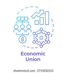 Economic union blue gradient concept icon. Efficiency growth. Statistical metrics. Teamwork organization. Round shape line illustration. Abstract idea. Graphic design. Easy to use in article, brochure