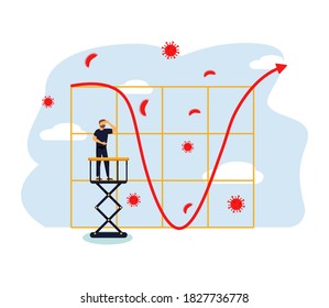 Economic V Shape Recovery After Coronavirus COVID-19 Crash Concept, Businessman Professional Analyse World Economic, Business Will Recover And Restore With V Shape Graph And Chart With Virus Pathogen