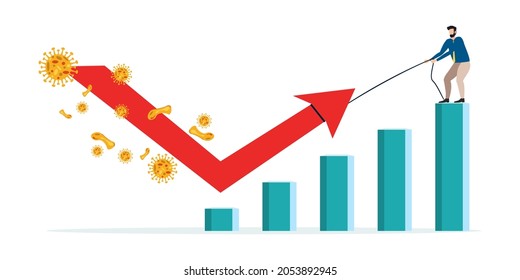 Economic V Shape Recovery After Coronavirus COVID-19 Crash Concept. Businessman Professional Analyse World Economic. Business Will Restore With V Shape Graph And Chart With Virus Pathogen.