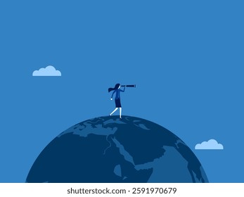 Economic Vision, Businesswoman Telescopes the Earth