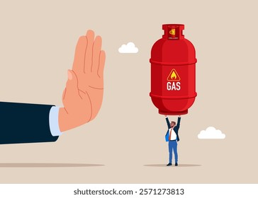 Economic wars. Ban on import gas. Embargo, sanctions. Gas tank, used for various industries. Modern flat vector illustration.