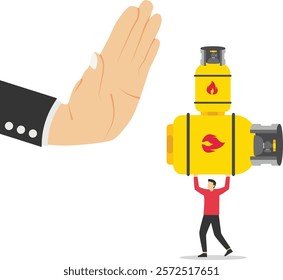 Economic wars. Ban on import gas. Embargo, sanctions. Gas tank, used for various industries. Modern flat vector illustration.

