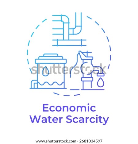 Economic water scarcity blue gradient concept icon. Lack of infrastructure, investment and management. Crisis type. Round shape line illustration. Abstract idea. Graphic design. Easy to use in booklet