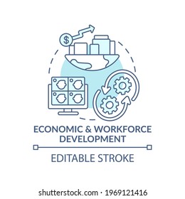 Economic And Workforce Development Turquoise Concept Icon. Technology Improvement. Digital Inclusion Idea Thin Line Illustration. Vector Isolated Outline RGB Color Drawing. Editable Stroke