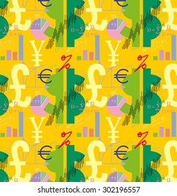 Economics, business, management, profit. In style of infographics. Vector seamless pattern