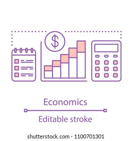 Economics concept icon. Market growth process. Profit rise idea thin line illustration. Vector isolated outline drawing. Editable stroke