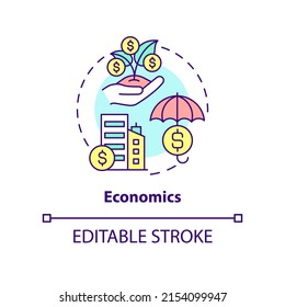 Economics concept icon. Resources allocation system. Social institution abstract idea thin line illustration. Isolated outline drawing. Editable stroke. Arial, Myriad Pro-Bold fonts used