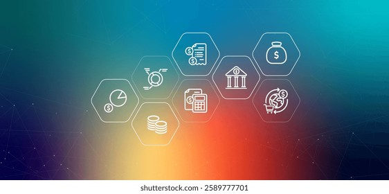 Economics conceptual monetary policy money savings banking investment financial strategy central banking capital markets credit exchange rates icon design concept illustration