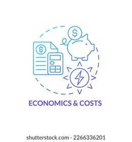 Economics and costs of home renewable energy blue gradient concept icon. Natural electricity finance abstract idea thin line illustration. Isolated outline drawing. Myriad Pro-Bold font used