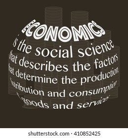 Economics definition within word cloud, vector financial background.