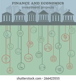 Economics and finance infographic. Investment projects. Banks. Elements for creating your own infographic. Vector illustration