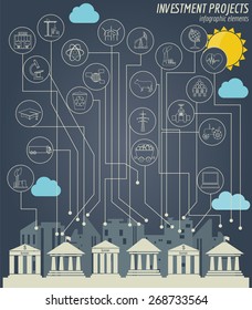 Economics and finance infographic. Investment projects. Banks. Elements for creating your own infographic. Vector illustration