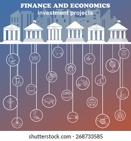 Economics and finance infographic. Investment projects. Banks. Elements for creating your own infographic. Vector illustration