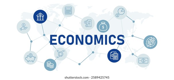 Economics icon set with illustration bank savings investment future money management planning profit wealth strategy business income banking development design