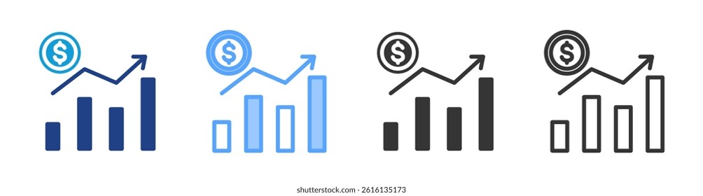 Economics icon set multiple style collection