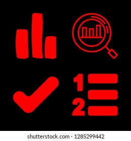 economics icons set with bar graph, numbered items button and verification sign vector set