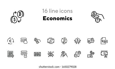 Economics line icon set. Currency, bitcoin, cash, credit card. Business concept. Can be used for topics like finance, conversion, banking