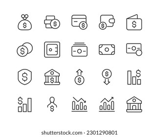 economics line icon set with editable stroke. Outline collection of vector objects. Premium icon pack
