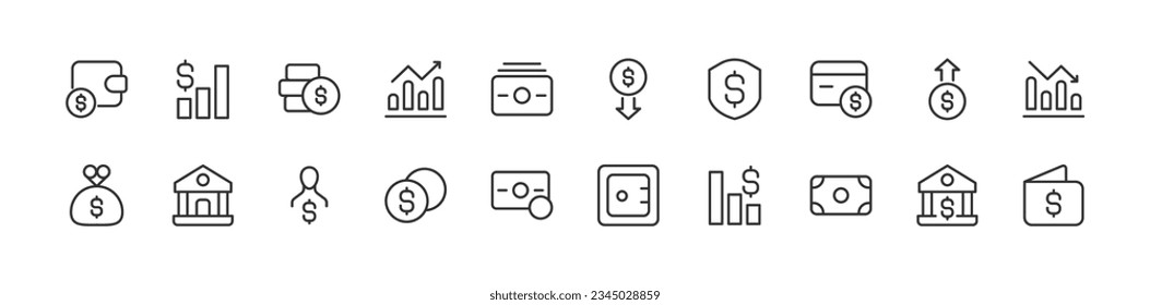 conjunto de iconos de línea económica con trazo editable. Colección de esquema de objetos vectoriales. Paquete de iconos premium