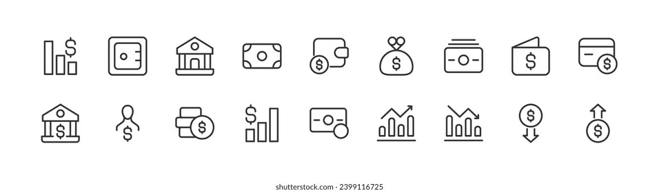 conjunto de iconos de línea económica con trazo editable. Colección de esquema de objetos vectoriales. Paquete de iconos premium