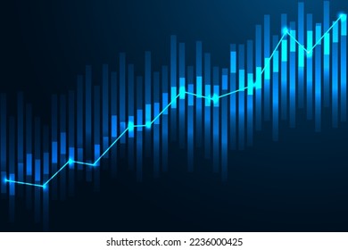 Economics trends, stock market investment graph futuristic concept with glowing growth chart on dark blue background. Modern abstract design vector illustration.