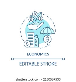 Economics turquoise concept icon. Resources allocation system. Social institution abstract idea thin line illustration. Isolated outline drawing. Editable stroke. Arial, Myriad Pro-Bold fonts used