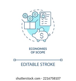 Economies Of Scope Turquoise Concept Icon. Competitive Strategy. Cost Saving Abstract Idea Thin Line Illustration. Isolated Outline Drawing. Editable Stroke. Arial, Myriad Pro-Bold Fonts Used