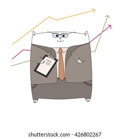Economist. Funny white cat. Vector for design