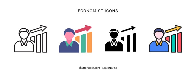 diseño de vectores de iconos economistas con cuatro estilos diferentes. aislado en fondo blanco