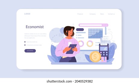 Economist web banner or landing page. Professional scientist studying economics and money. Idea of economic control and budgeting. Business capital. Vector illustration in cartoon style