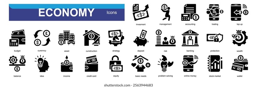 Economy 25 sets icons with line color style