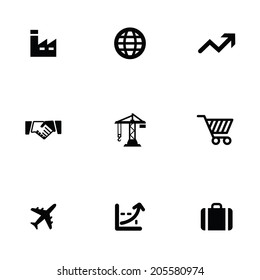 economy 9 icons set, isolated, black on white background