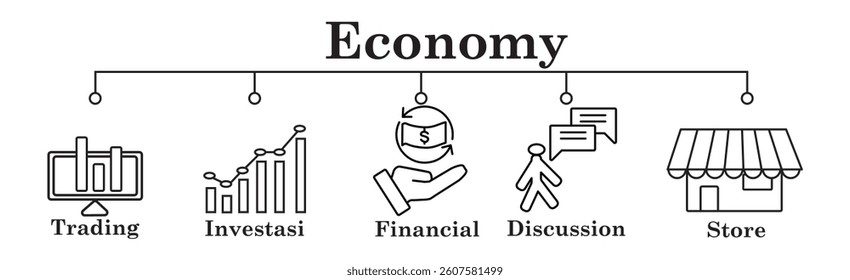 Economy banner web icon vector illustration concept with icon of trading,investasi,financial,discussion,store