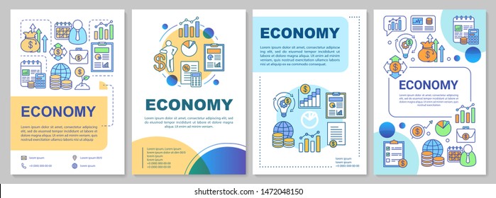 Economy brochure template layout. Flyer, booklet print design with linear illustrations. Manufacturing and merchandising. Vector page layouts for magazines, annual reports, advertising posters