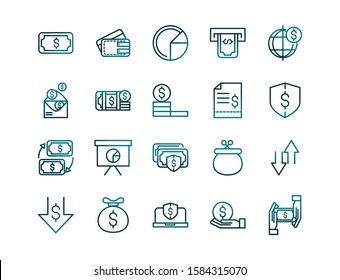 economy business financial trade money icons set vector illustration gradient line