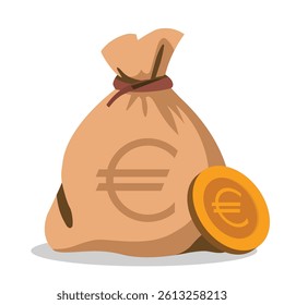 Economy and Business Icon Set with Euro Currency Symbols and Digital Finance Vector Graphics