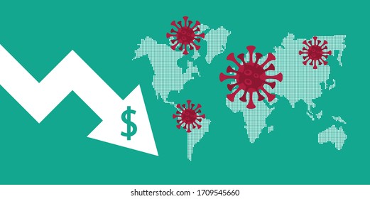 economy and covid19 statistics with arrows in earth maps vector illustration design