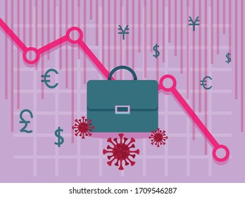 economy and covid19 statistics with arrows and portfolio vector illustration design