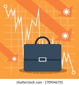 economy and covid19 statistics with arrows and portfolio vector illustration design